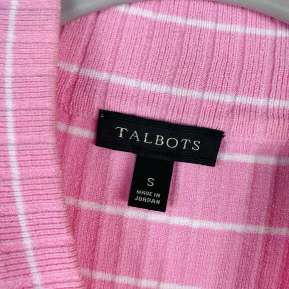 Talbots Size Small Striped Sleeveless Ribbed Mockneck Sweater Pink White - Picture 5 of 6